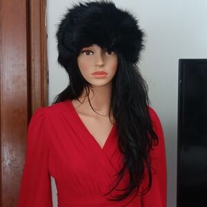 Elegant RUSSIAN Black Faux Fur Hat